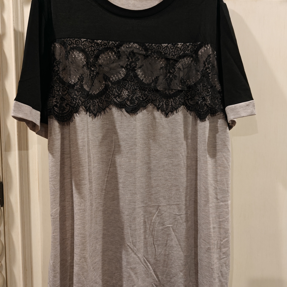 Black and Gray Lace Accent Top